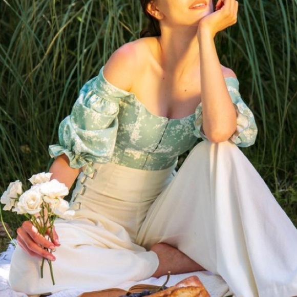 Jill Renee Springfield Pastel Green Floral Corset Top sz Small - Picture 4 of 6